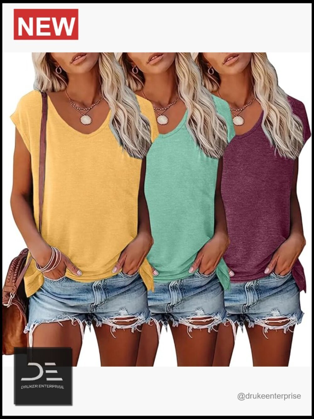 3 Pack Womens Cap Sleeve V Neck T Shirts Casual Spring Summer Beach Vacation